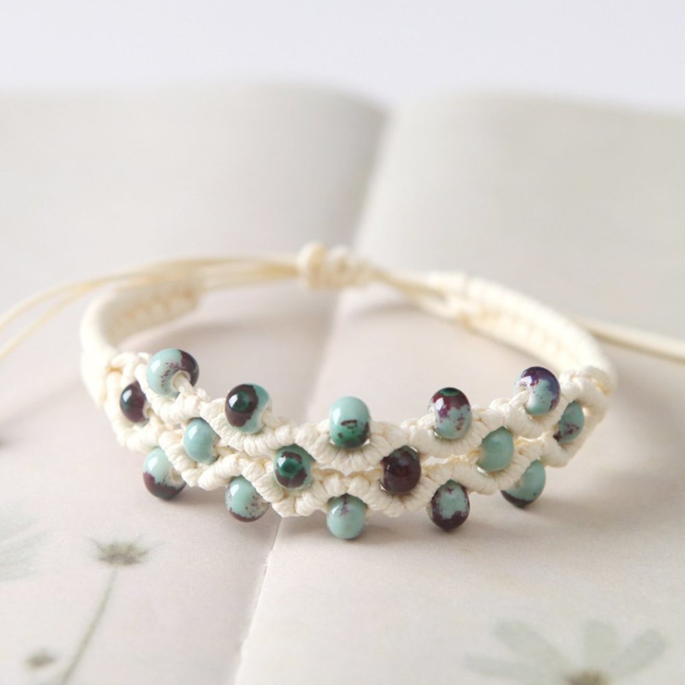 Ceramic Bead Charm Bracelet BOHO Bolo - Picture 2 of 11